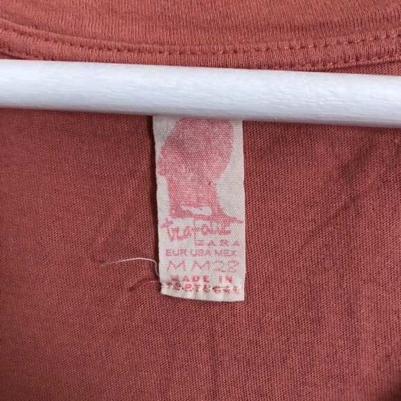 Zara Salmon Pink Scoop Neck Short Sleeve T-Shirt Stretch Cotton Solid Basic - Picture 3 of 5